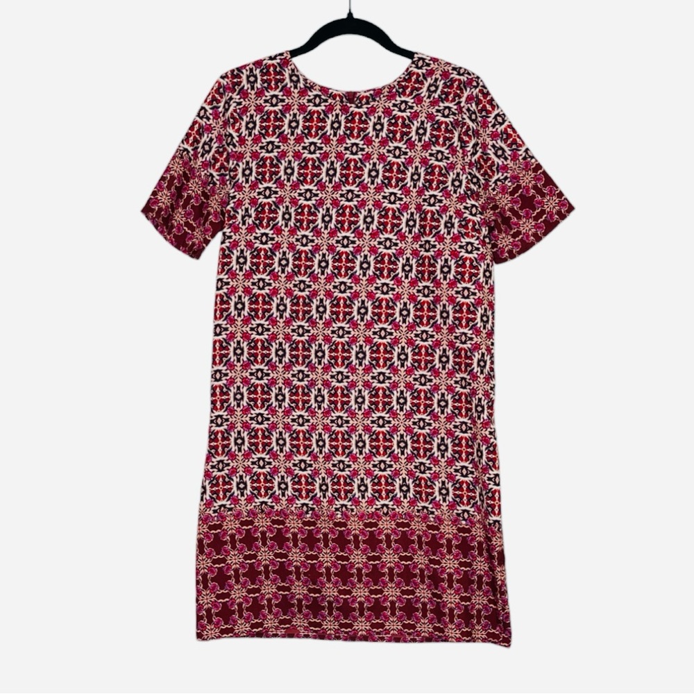 Altar’d State Red Floral Shift Dress Tropical Abstract Burgundy Tunic SZ Medium